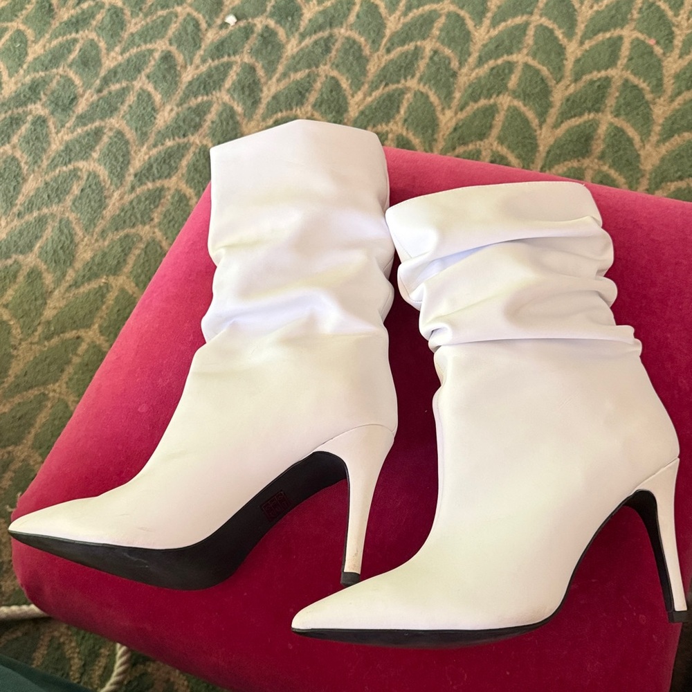 Jeffrey Campbell White Slouchy Heeled Boots